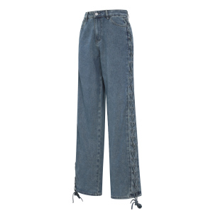 Coton Tissé Pantalon Droit Femme Avec Lacets Décontracté h5 Image2
