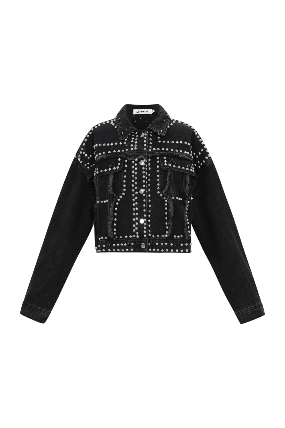 Coton Tissé Veste En Jean Femme Style Street Couleur Unie Détails Clous 