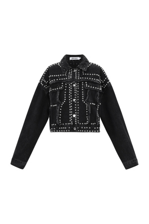 Coton Tissé Veste En Jean Femme Style Street Couleur Unie Détails Clous h5 