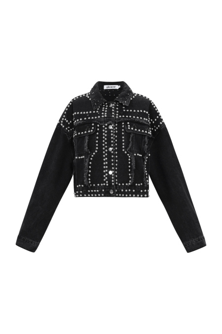 Coton Tissé Veste En Jean Femme Style Street Couleur Unie Détails Clous 2