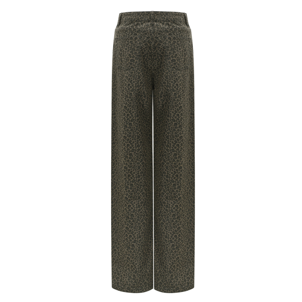 Coton Tissé Pantalon Droit Femme Imprimé Léopard Automne/Hiver h5Image3