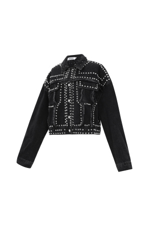 Coton Tissé Veste En Jean Femme Style Street Couleur Unie Détails Clous h5 Image8
