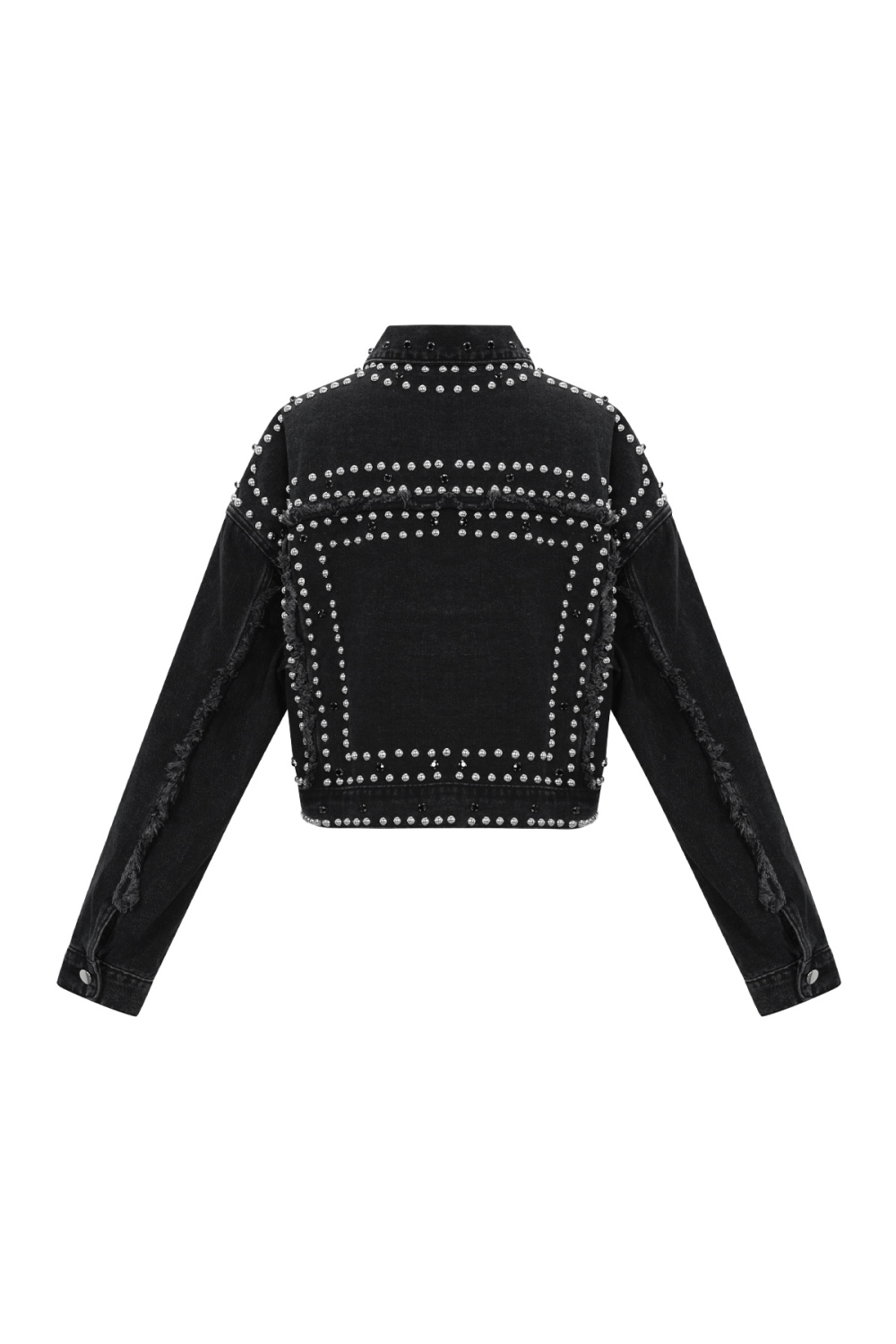 Coton Tissé Veste En Jean Femme Style Street Couleur Unie Détails Clous Image3