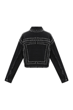 Coton Tissé Veste En Jean Femme Style Street Couleur Unie Détails Clous h5 Image3