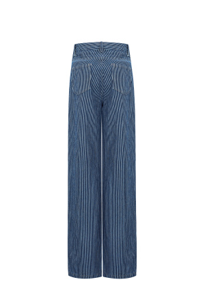 Coton Tissé Pantalon Droit Femme Casual Rayures h5 Image3