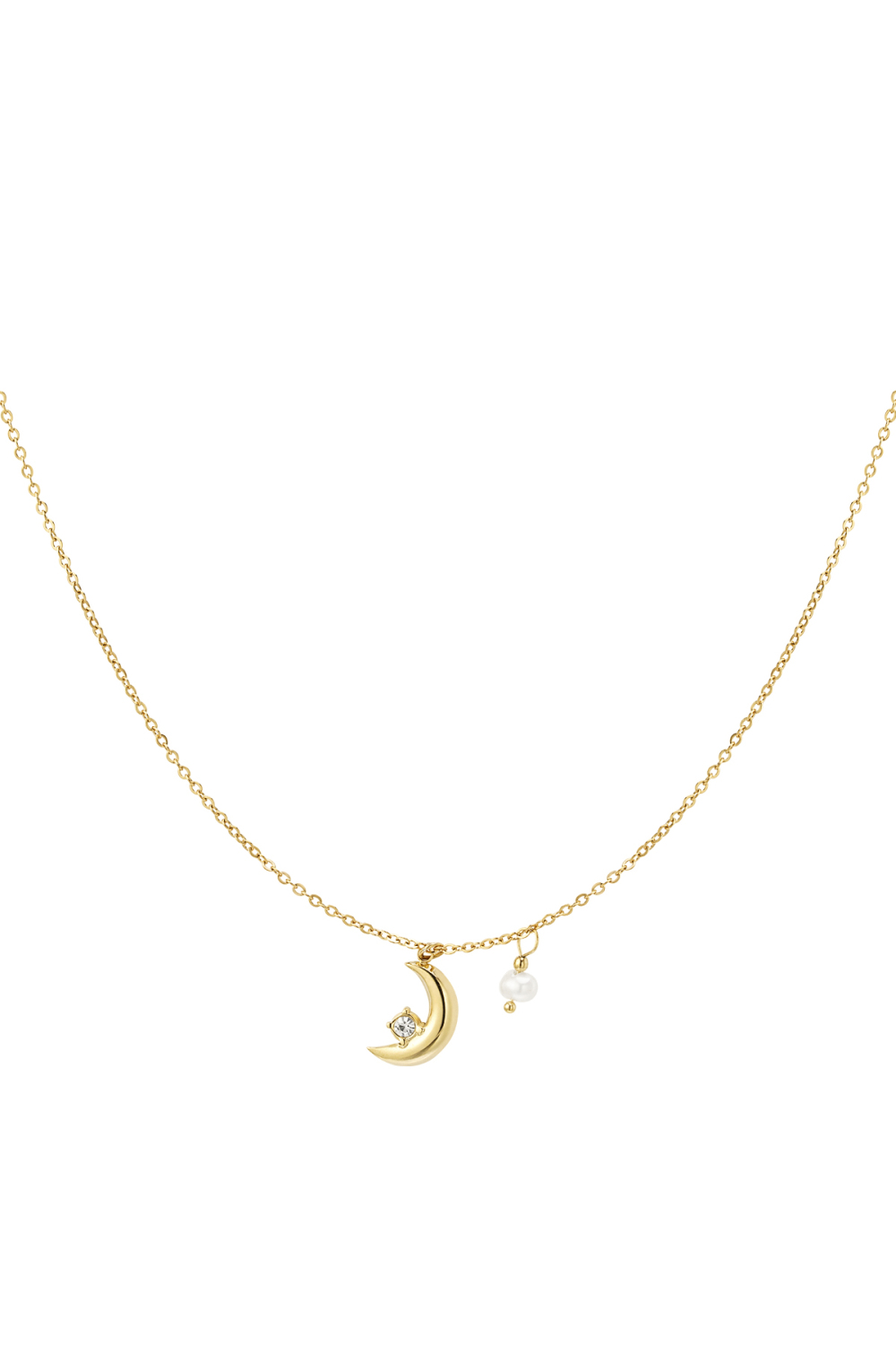 Collier Lune Avec Perle - Acier Inoxydable Doré 