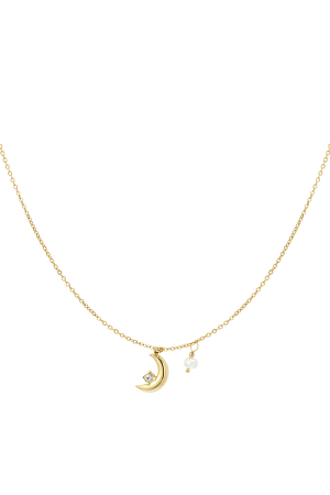 Collier Lune Avec Perle - Acier Inoxydable Doré h5 
