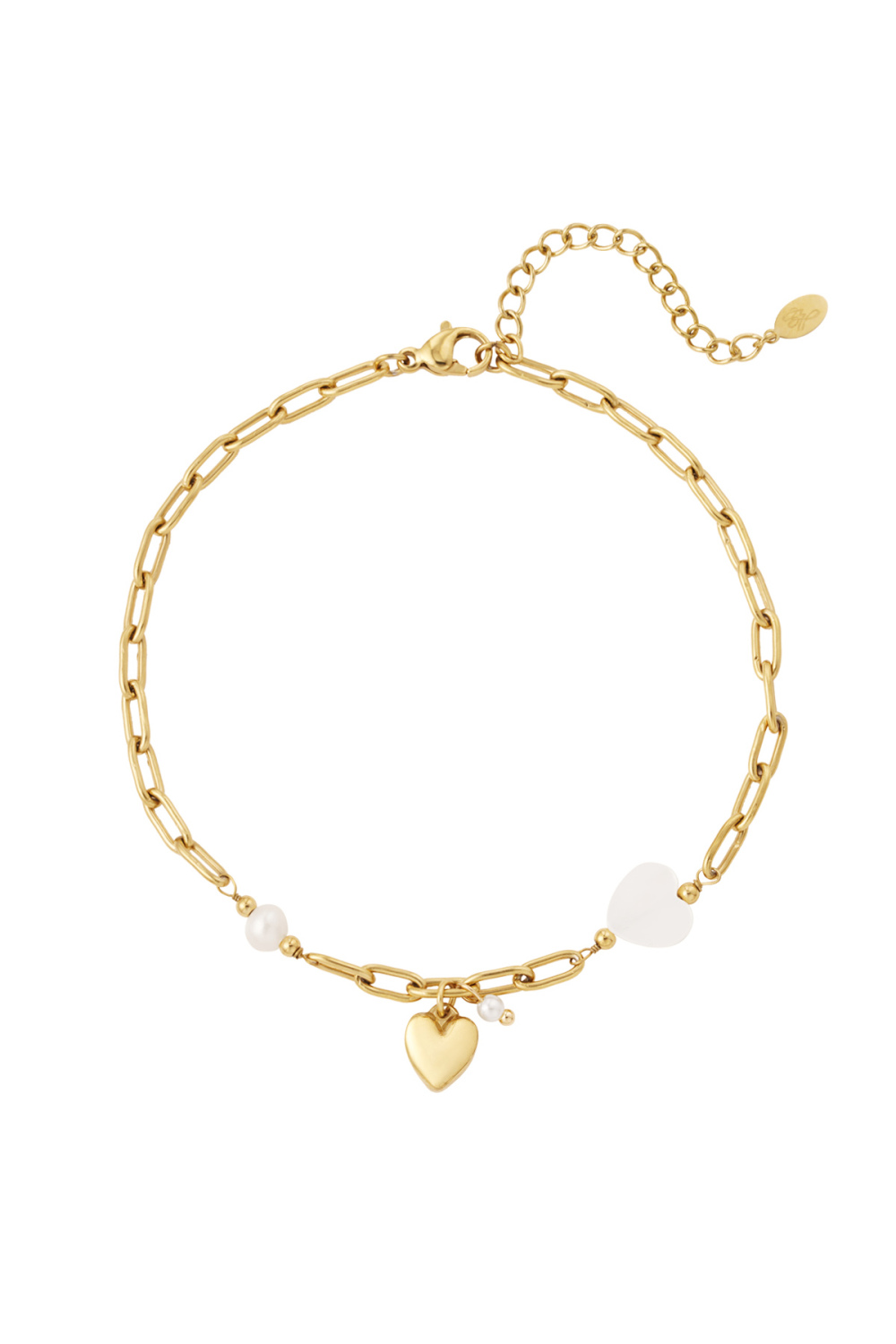 Bracelet De Cheville Coeurs Et Détail Perle - Doré