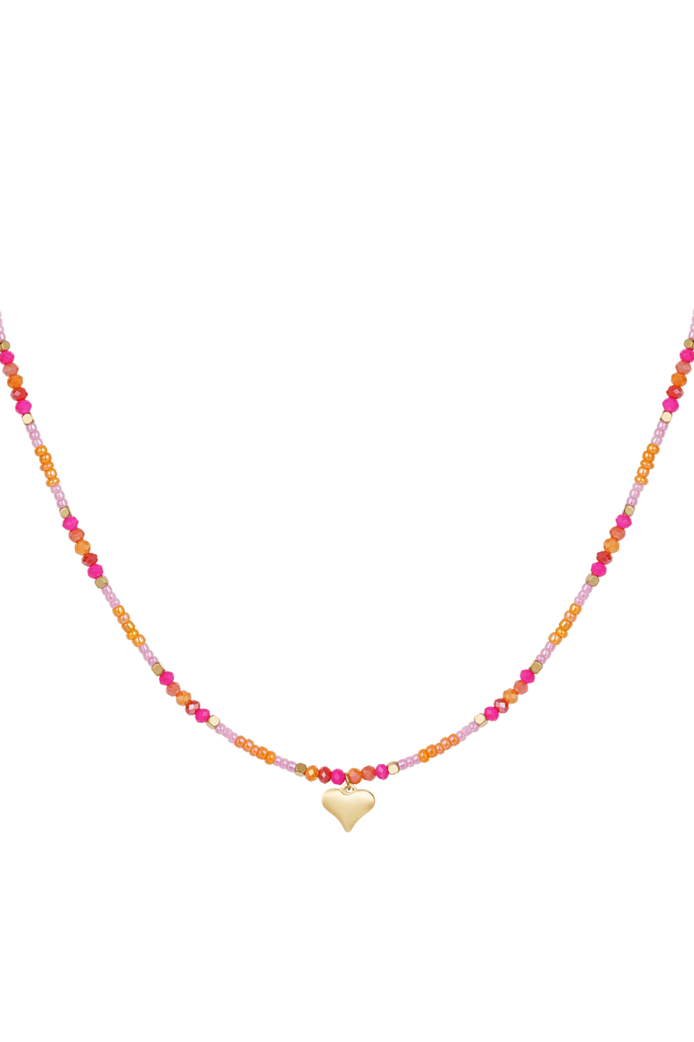 Collier De Perles Colorées Avec Breloque Coeur - Fuchsia/Multi 