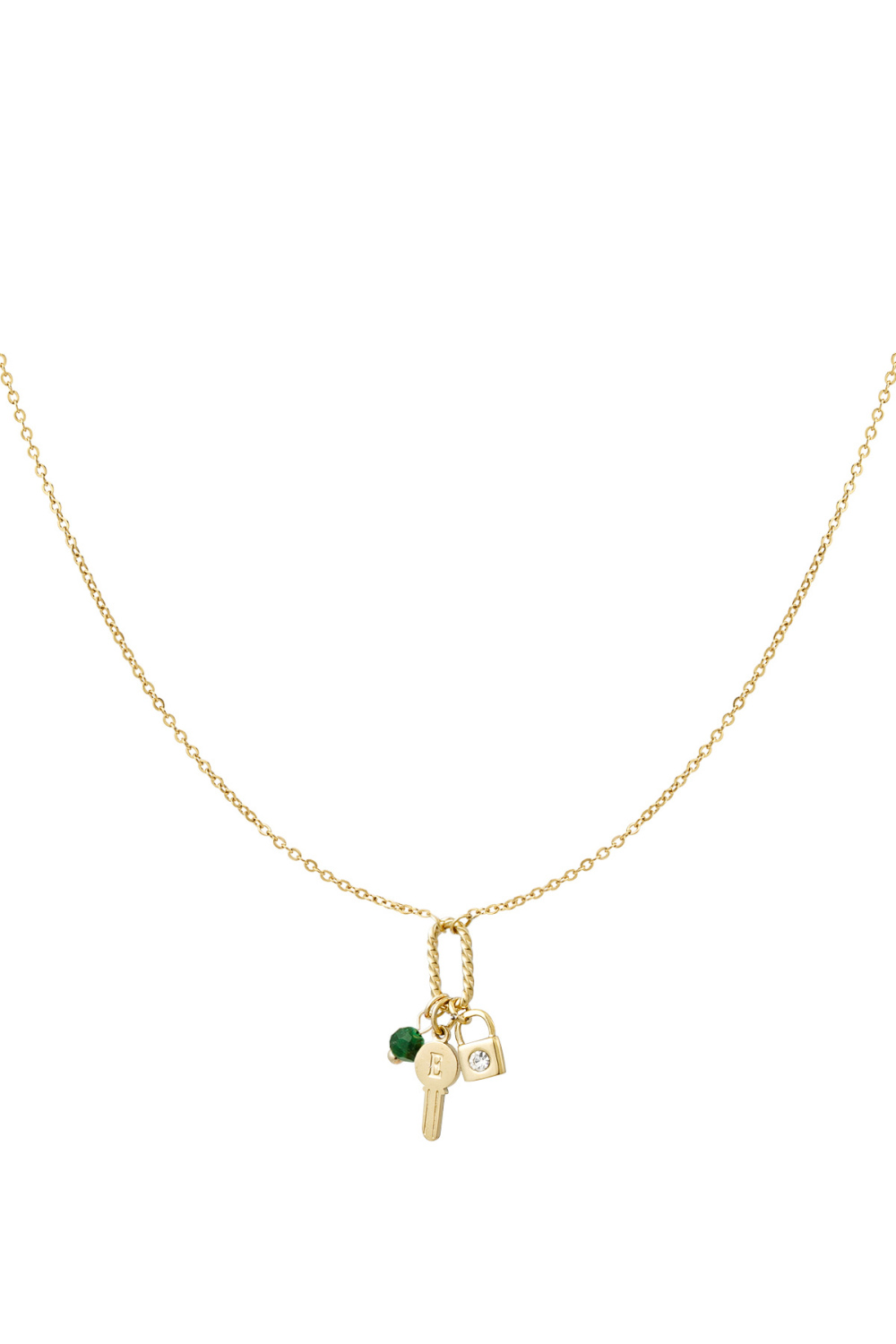 Collier Charms Clé Lettre E - Doré 