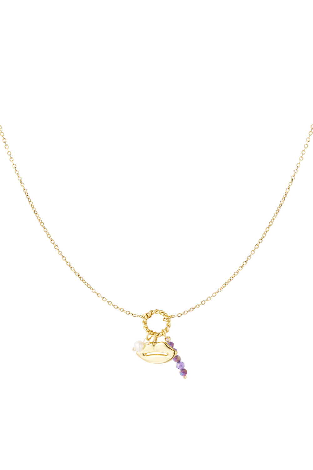 Collier Bouche Avec Perles - Doré/Violet