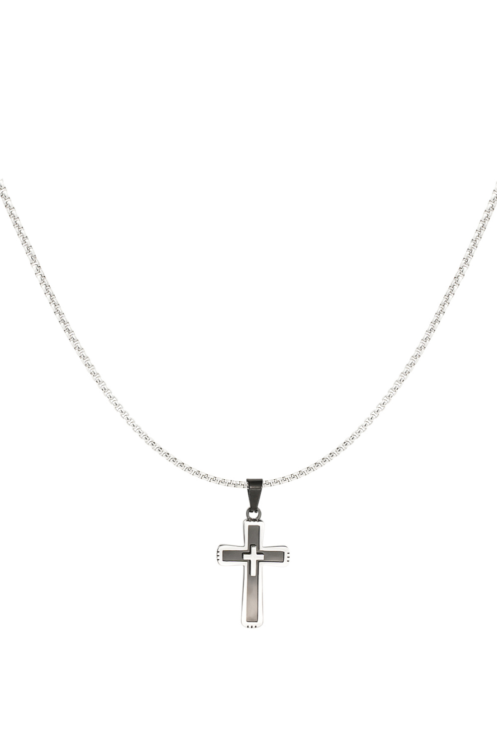 Collier Homme Croix Détails Noirs - Argent/Noir 