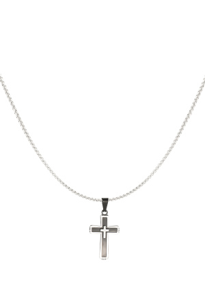 Collier Homme Croix Détails Noirs - Argent/Noir h5 