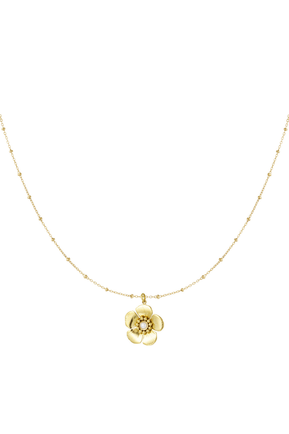 Collier Boule Avec Pendentif Fleur Et Perle - Doré 