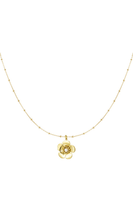 Collier boule avec pendentif fleur et perle - doré