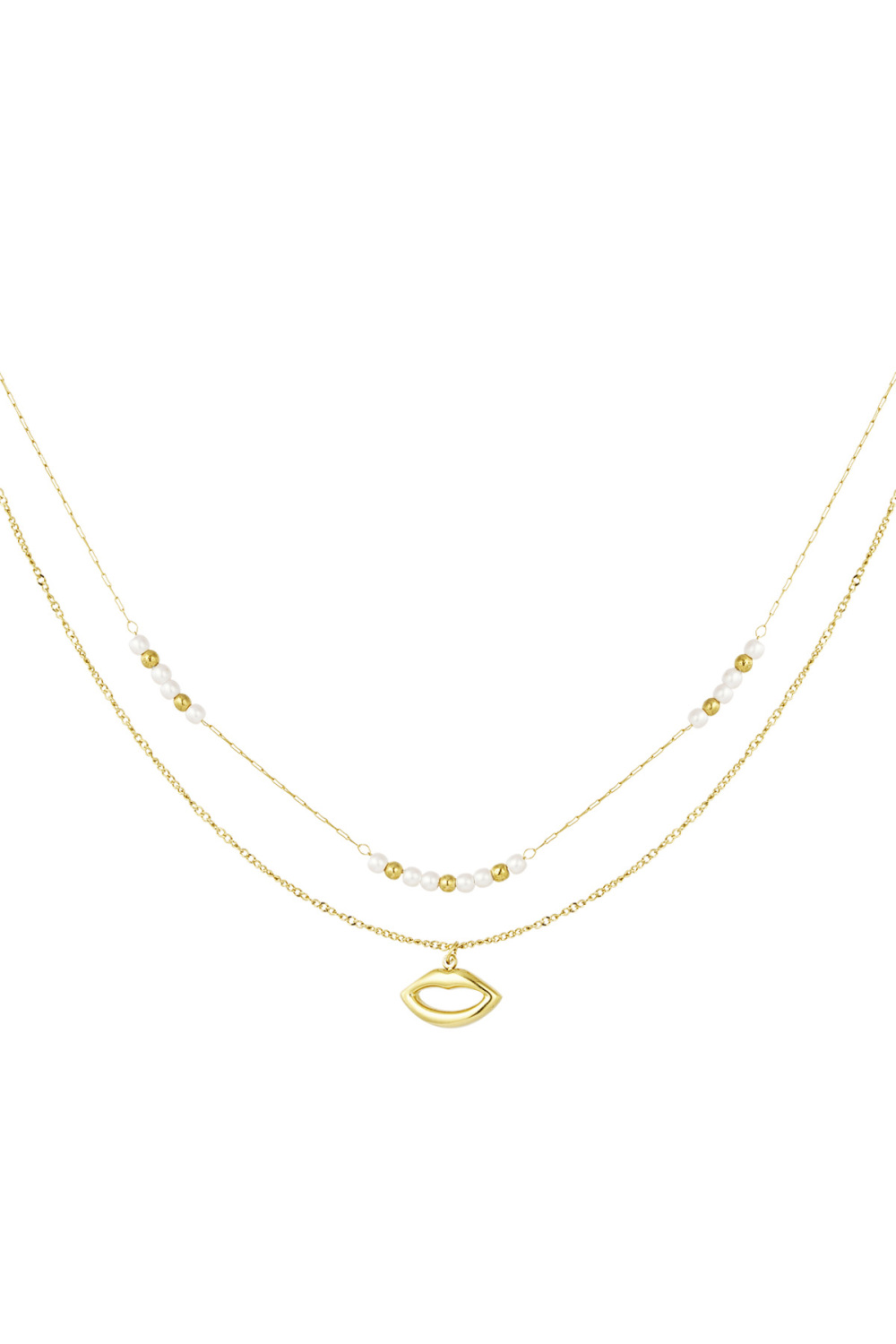 Collier Double Baiser Avec Perle - Doré