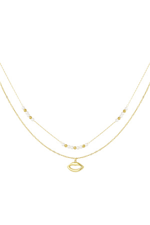 Collier Double Baiser Avec Perle - Doré h5