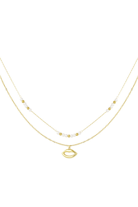 Collier double baiser avec perle - doré