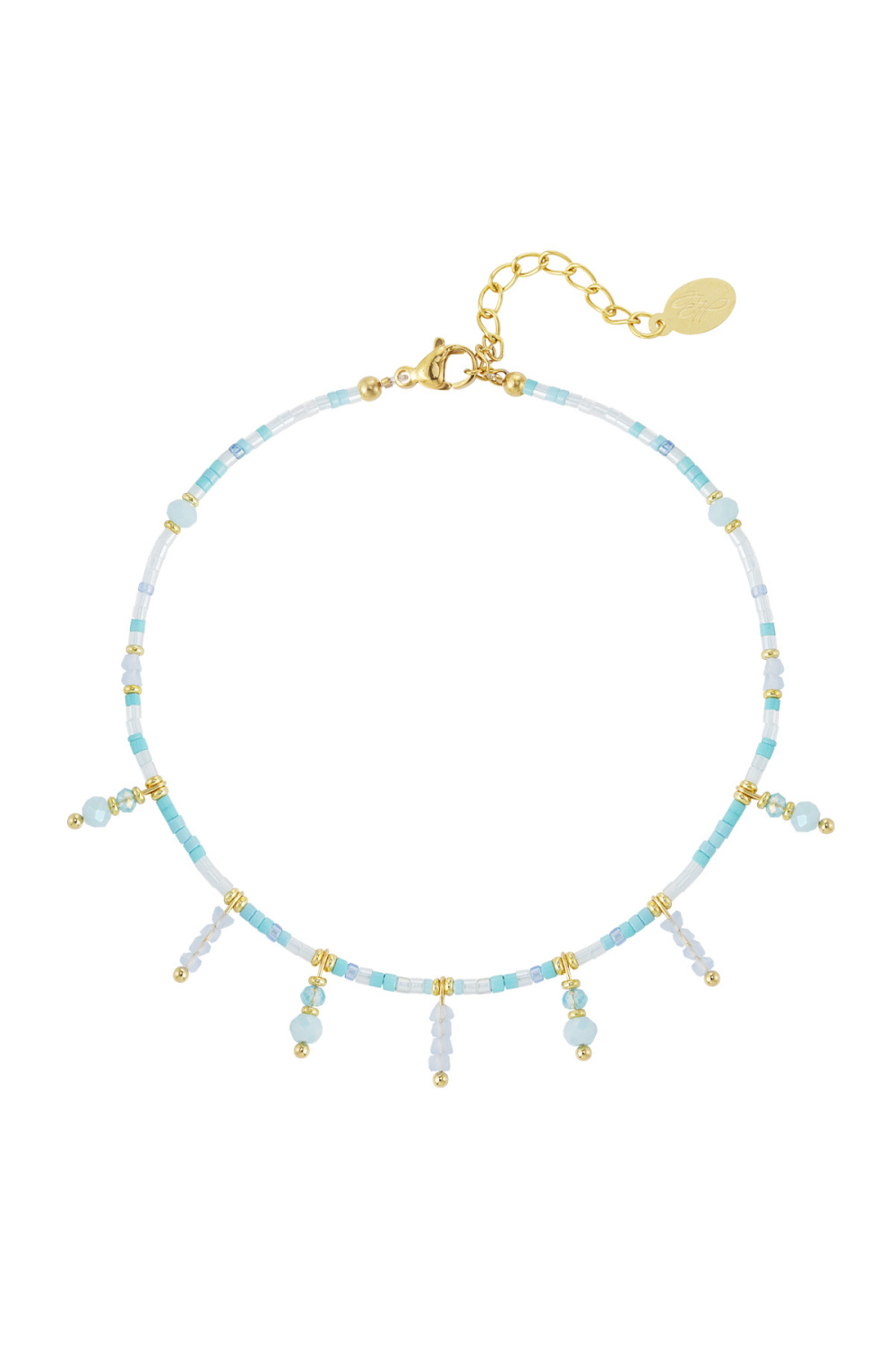 Bracelet Perlé Avec Pendentifs Perlés - Bleu/Couleur Or 