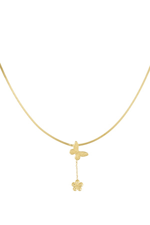 Collier Classique Avec Breloque Papillon Et Fleur - Doré h5 