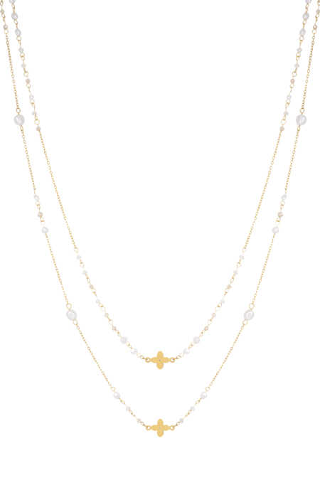 Collier Double Trèfle - Bleu/Couleur Or