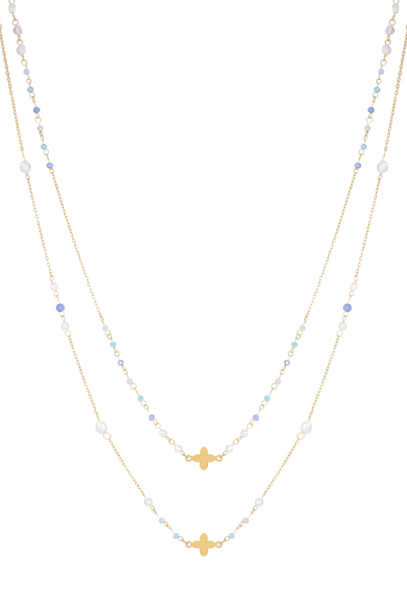 Collier double trèfle - bleu/Couleur or