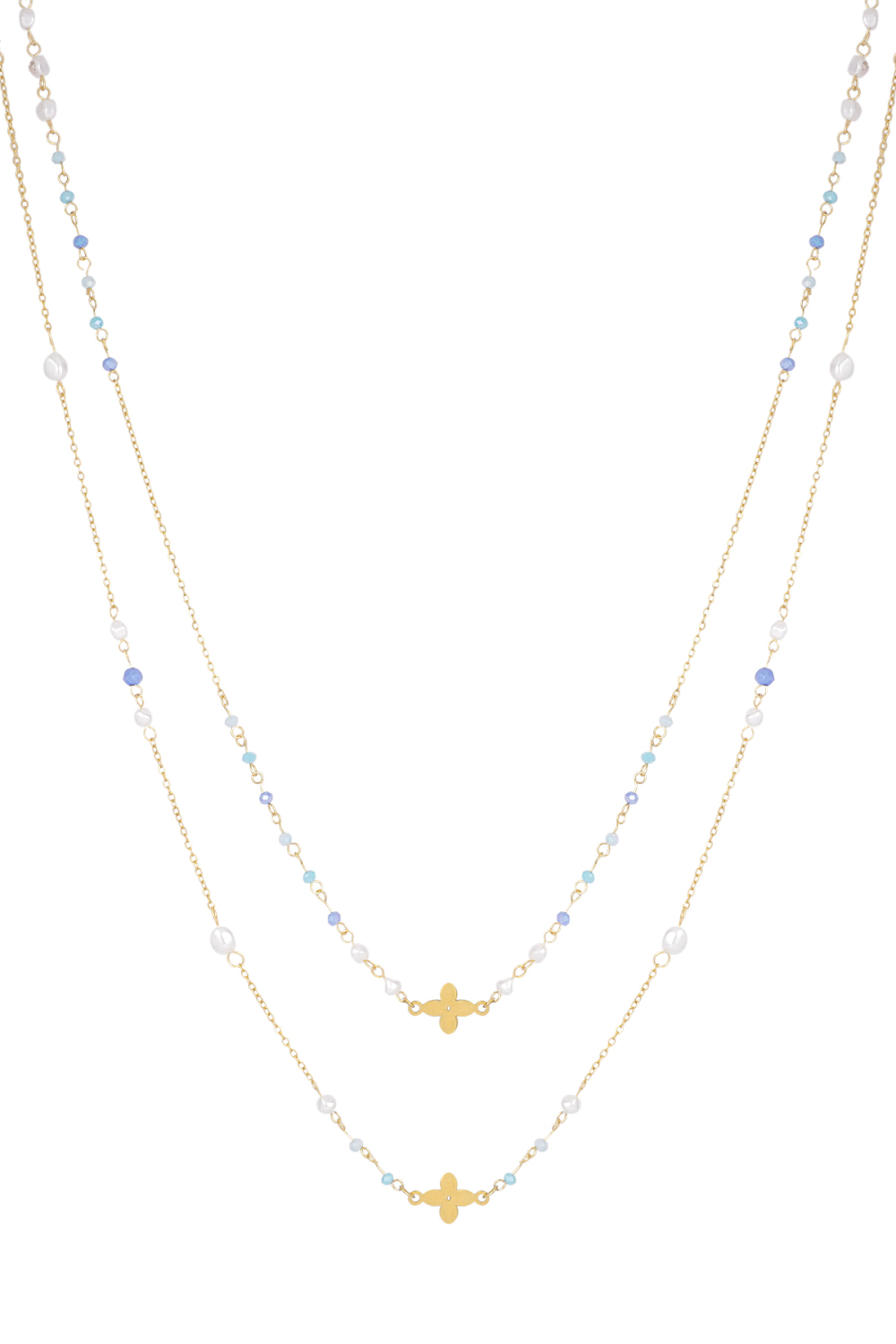 Collier Double Trèfle - Bleu/Couleur Or
