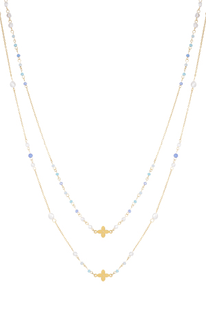 Collier Double Trèfle - Bleu/Couleur Or h5