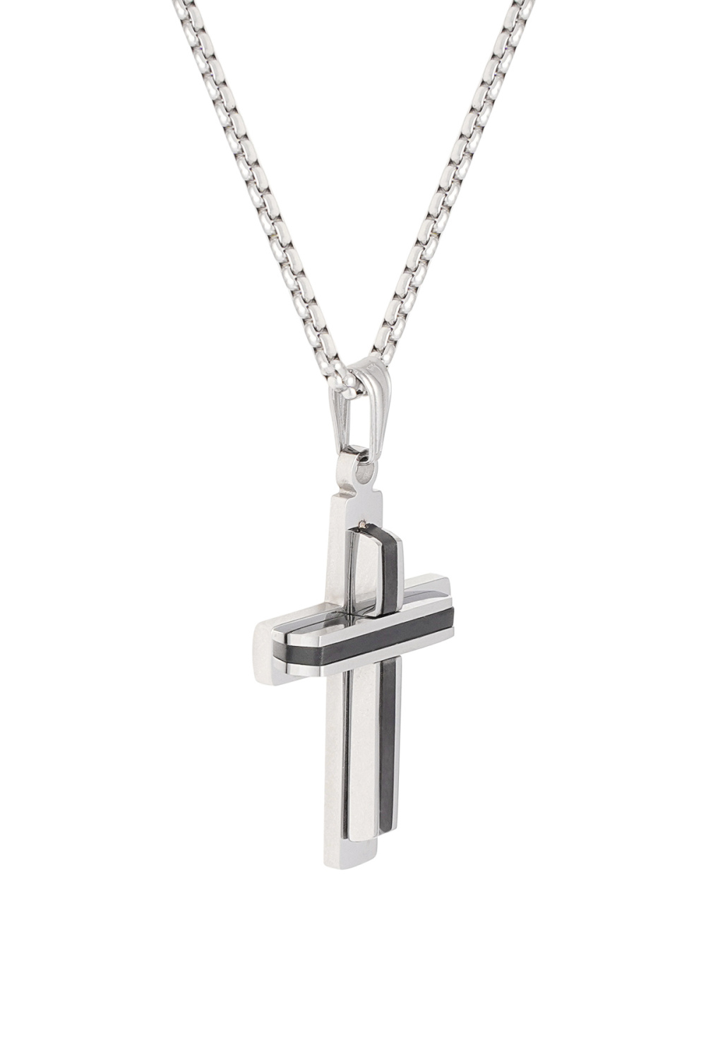 Collier Simple Avec Breloque Croix - Noir/Argent  Image2