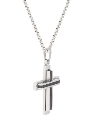 Collier Simple Avec Breloque Croix - Noir/Argent  h5 Image2