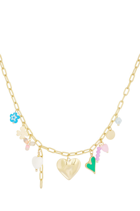 collier à breloques avec breloques colorées - doré