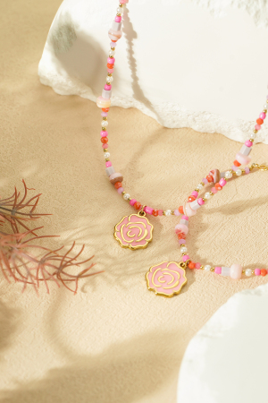 Bracelet Perles Roses - Couleur Rose Et Or h5 Image3