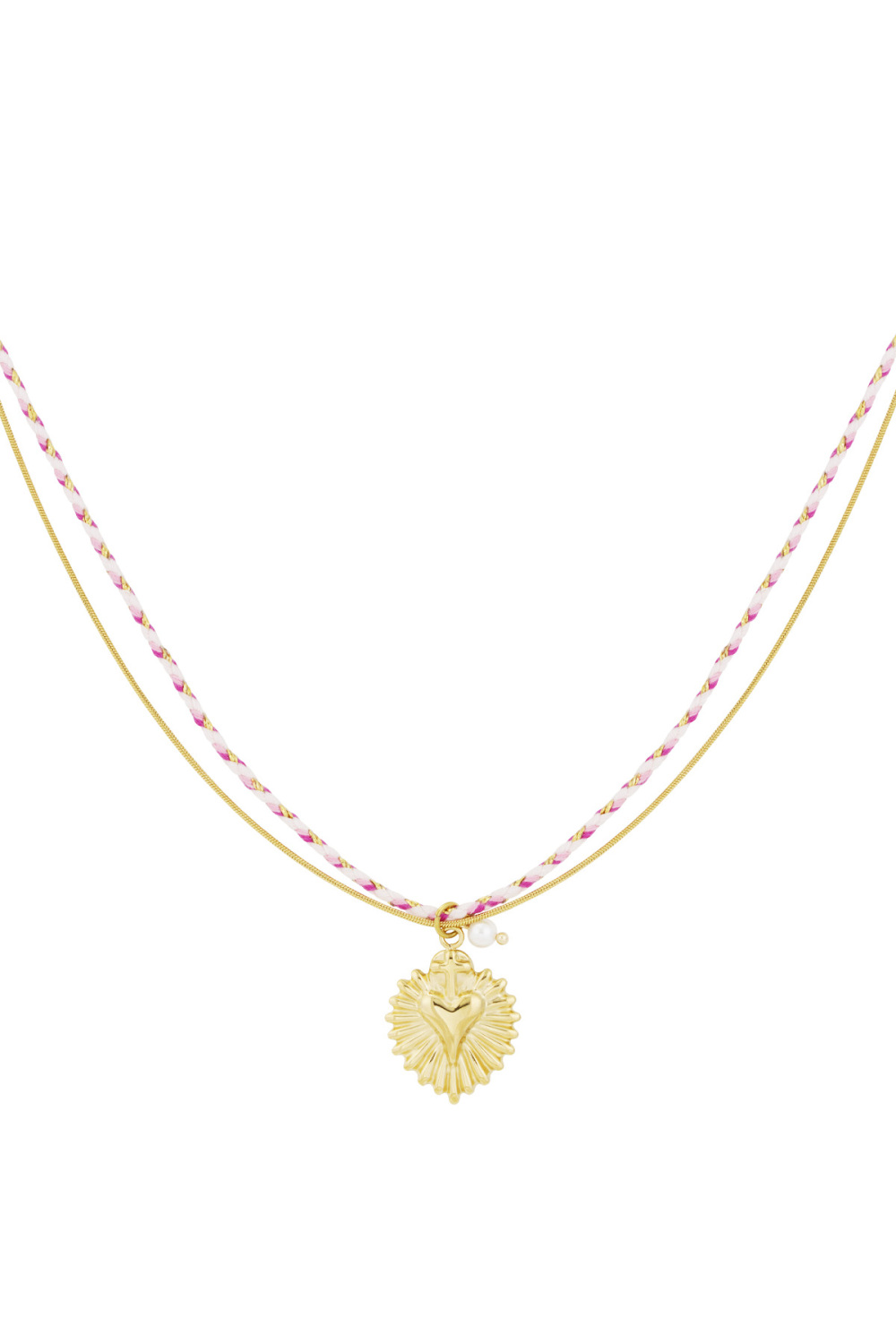 Collier Battement De Coeur Coloré - Couleur Rose Et Or 