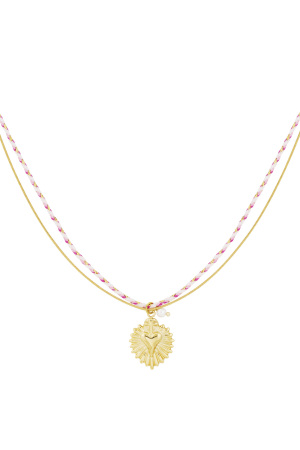 Collier Battement De Coeur Coloré - Couleur Rose Et Or h5 