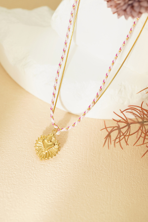 Collier Battement De Coeur Coloré - Couleur Rose Et Or h5 Image3