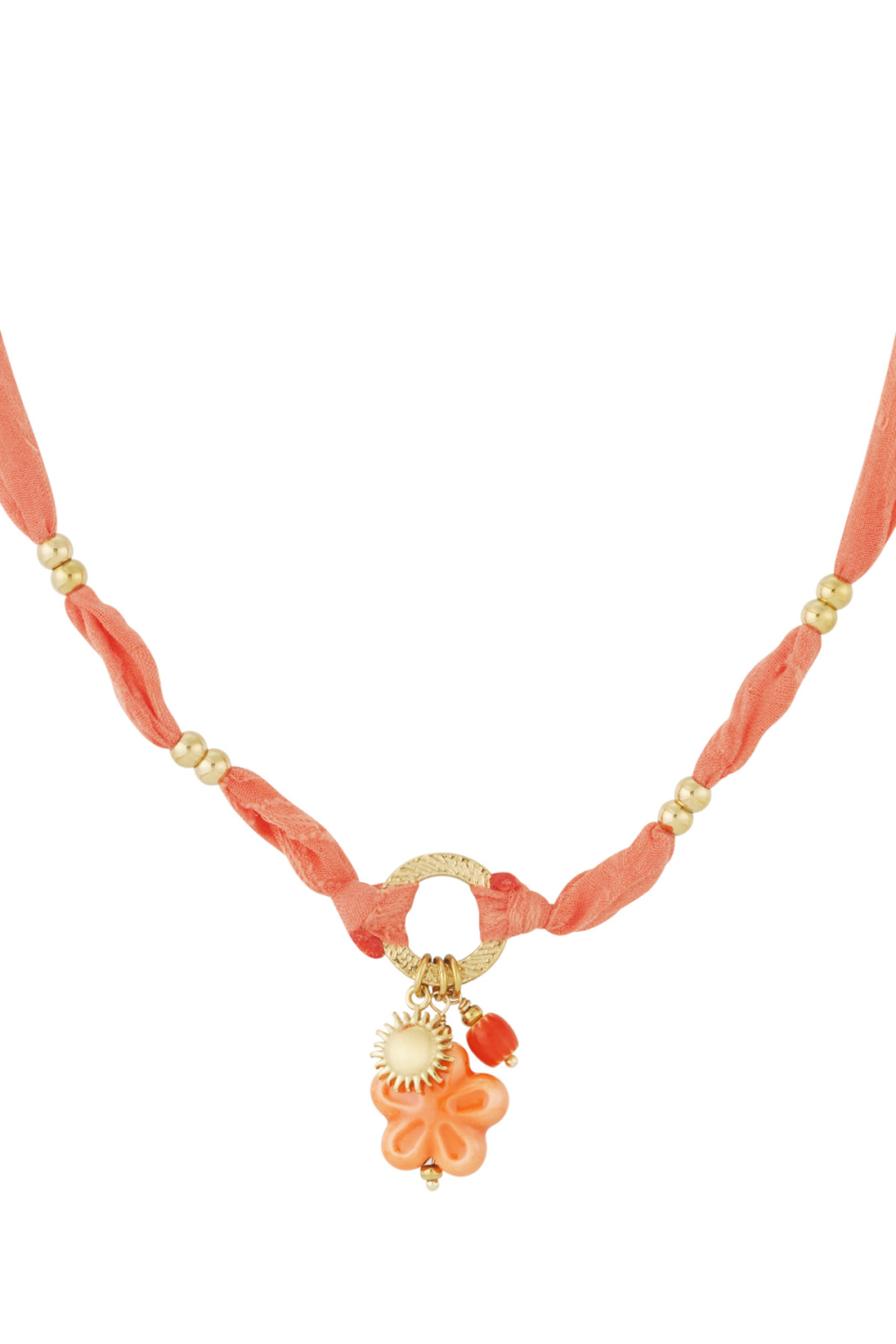 Collier Fleuri Ensoleillé - Couleur Orange Et Or 