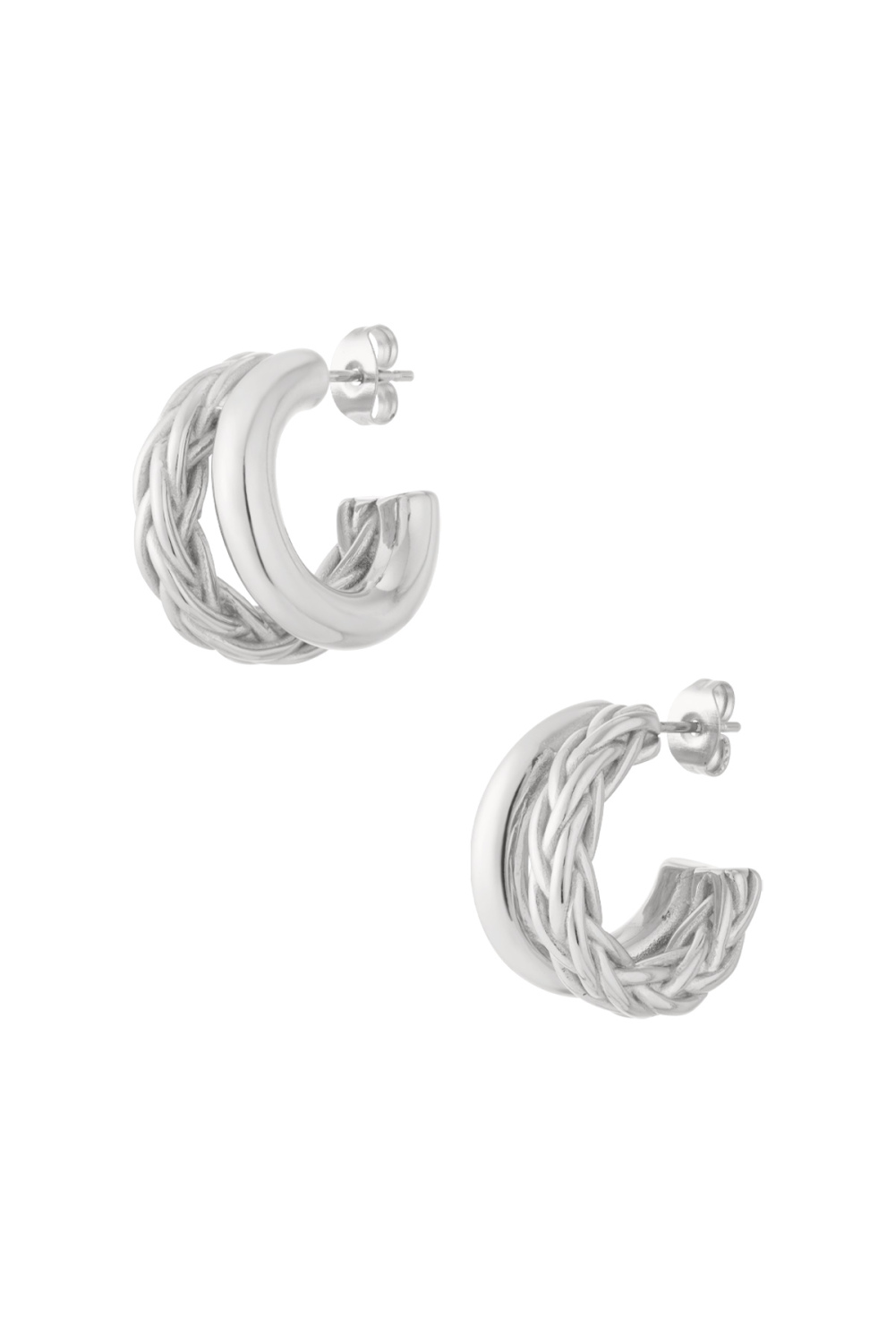 Petites Boucles D'Oreilles Créoles Doublement Tressées h5Image5
