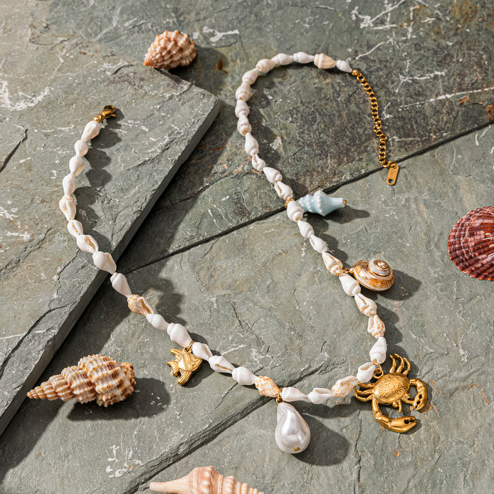 Collier De Perles En Coquillage Couleur Or, Étanche, En Acier Inoxydable (1 Pièce) Image4