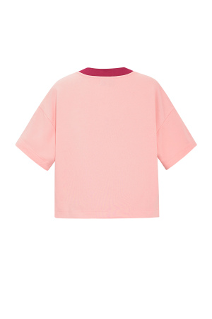 T-Shirt À Col En V Pour Femme En Coton Tricoté Sportif Contraste De Couleurs h5 Image3