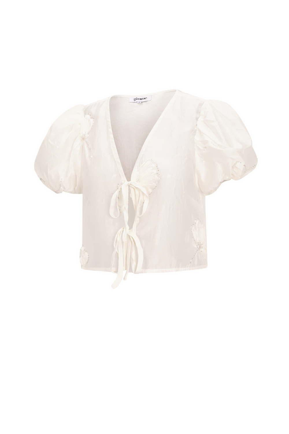 Organic Cotton Woven Femme Haut Manches Courtes Bohémien Imprimé Floral Nœud Image2