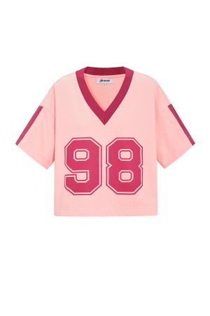 T-Shirt À Col En V Pour Femme En Coton Tricoté Sportif Contraste De Couleurs h5 