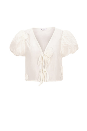 Organic Cotton Woven Femme Haut Manches Courtes Bohémien Imprimé Floral Nœud h5 