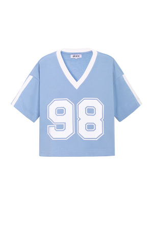 T-Shirt À Col En V Pour Femme En Coton Tricoté Sportif Contraste De Couleurs h5 Image11