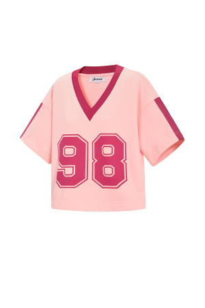 T-Shirt À Col En V Pour Femme En Coton Tricoté Sportif Contraste De Couleurs h5 Image2