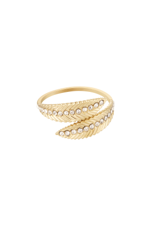 Bague Plume Avec Pierres - Doré Acier Inoxydable h5