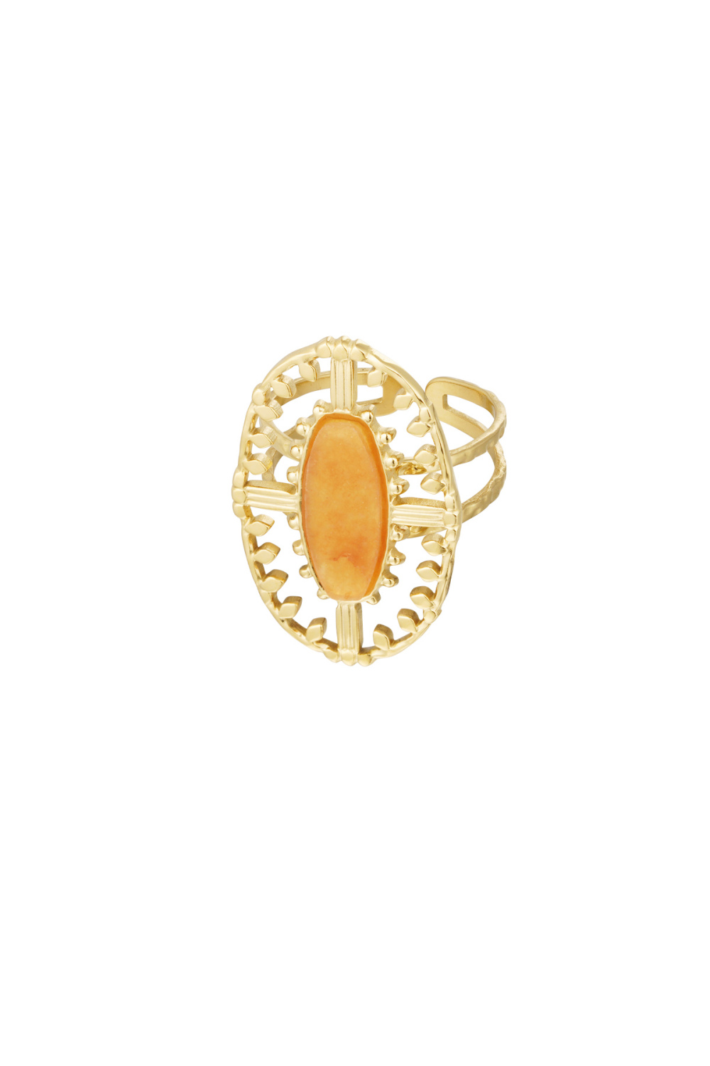 Bague Vintage Oblongue Avec Pierre - Couleur Or/Couleur Orange