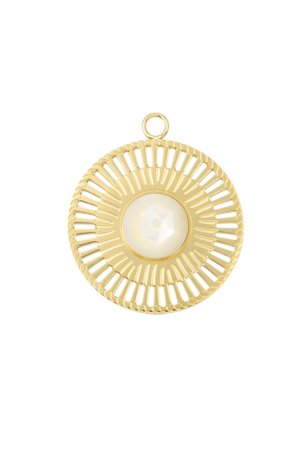 Charm Rond Avec Pierre - Blanc/Couleur Or 