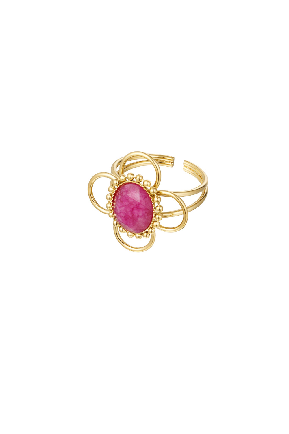 Bague Fleur Chic Avec Pierre - Couleur Or/Fuchsia 