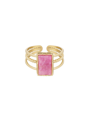 Bague Trois Couches Pierre Rectangulaire - Couleur Or/Fuchsia h5 