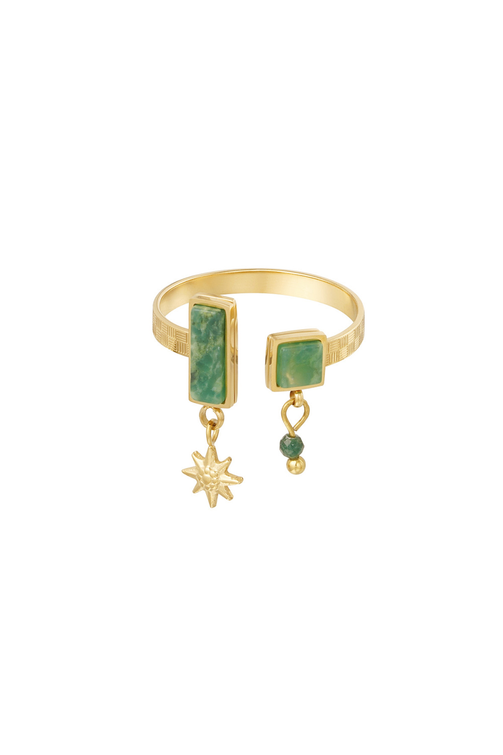 Bague Ouverte Avec Pierres - Doré/Vert 